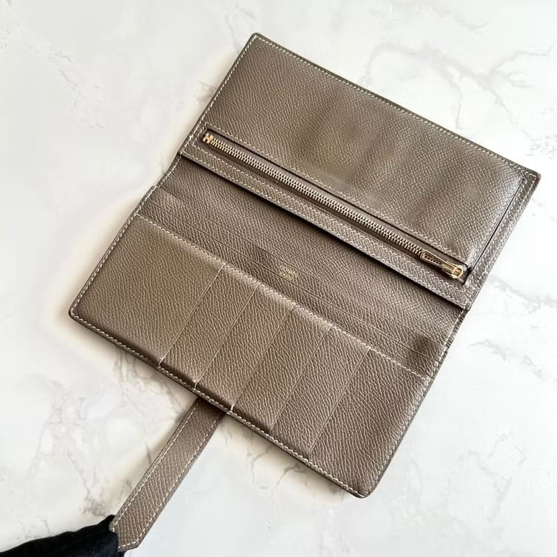 【LA LUNE】稀有古董包 Hermes棕灰金色 Bearn長夾 錢包 皮夾 中古包 二手包-7