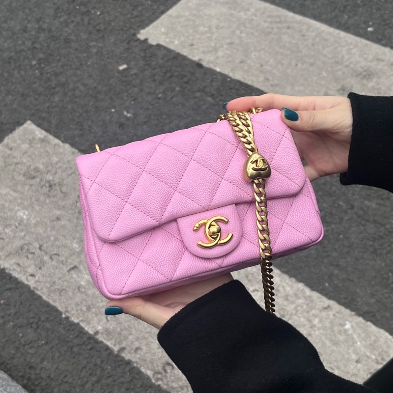 Chanel 愛心金球  粉紅荔枝皮 19公分-0