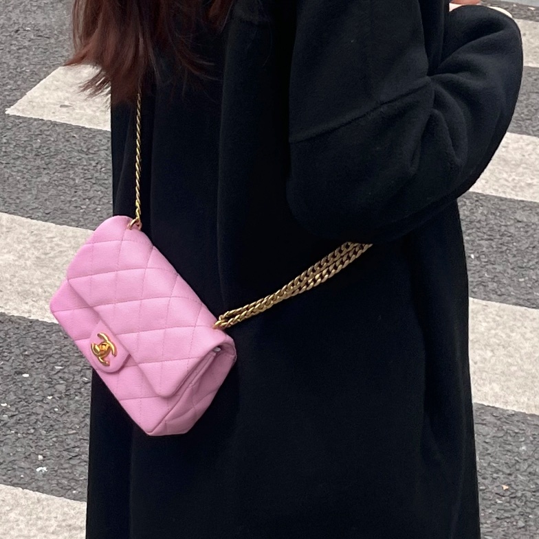 Chanel 愛心金球  粉紅荔枝皮 19公分-1