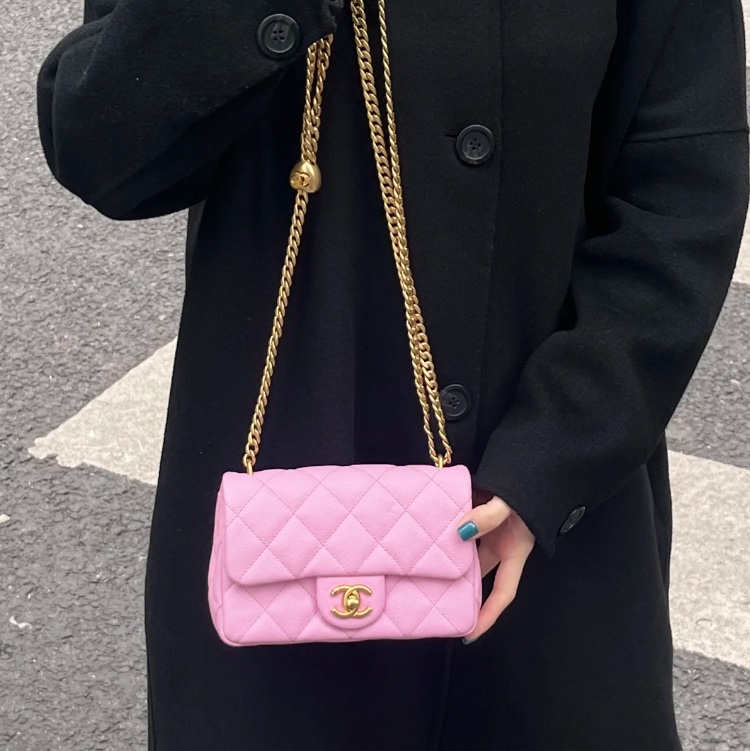 Chanel 愛心金球  粉紅荔枝皮 19公分-2