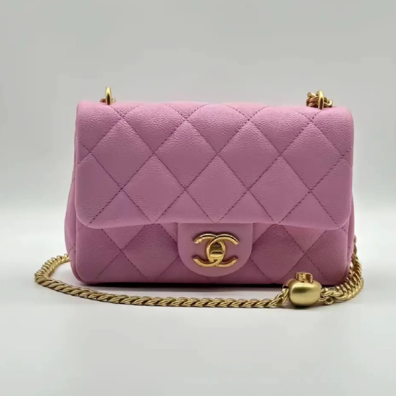 Chanel 愛心金球  粉紅荔枝皮 19公分-3