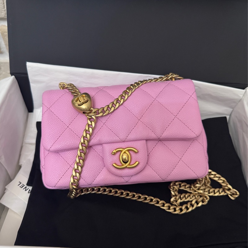 Chanel 愛心金球  粉紅荔枝皮 19公分-4