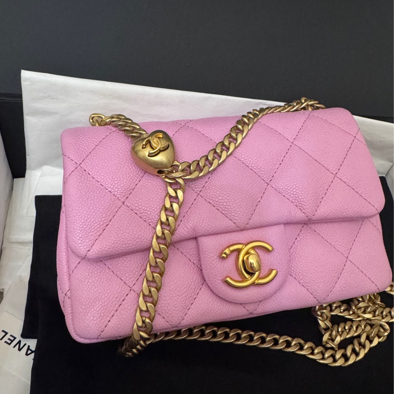 Chanel 愛心金球  粉紅荔枝皮 19公分-5