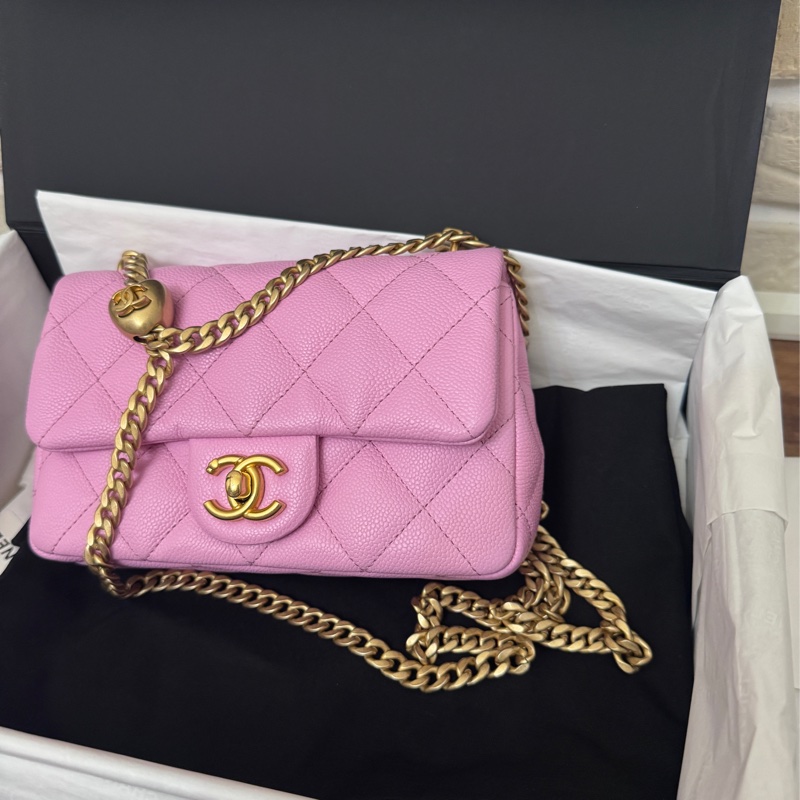 Chanel 愛心金球  粉紅荔枝皮 19公分-7