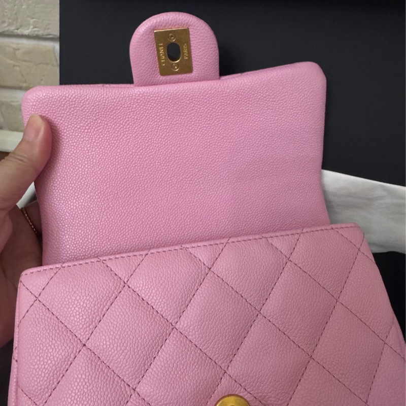 Chanel 愛心金球  粉紅荔枝皮 19公分-17