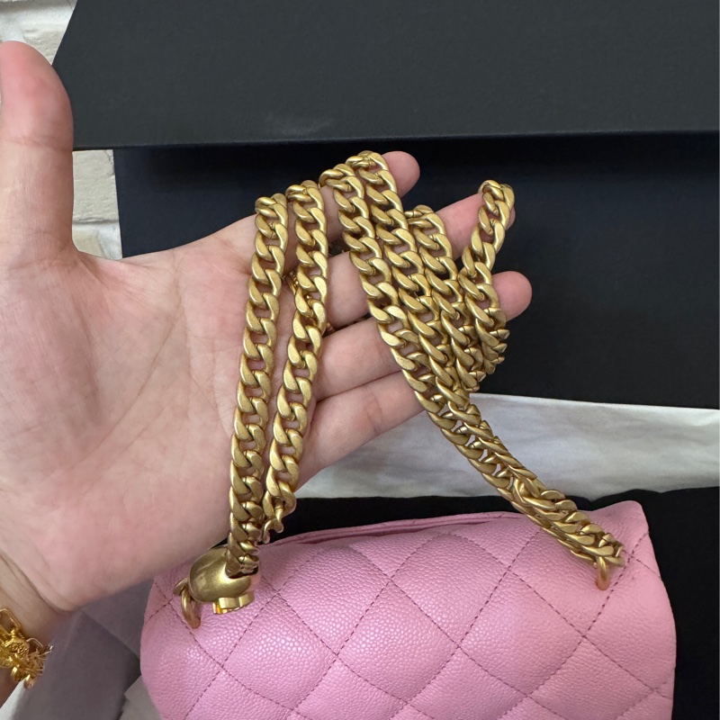 Chanel 愛心金球  粉紅荔枝皮 19公分-28