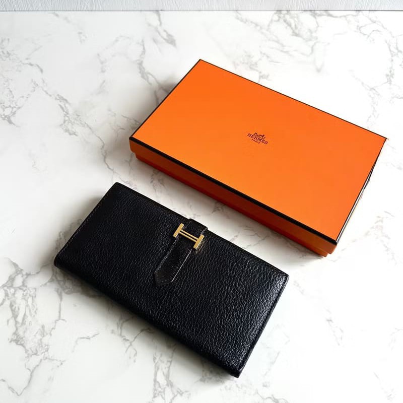 【LA LUNE】稀有古董包 Hermes 黑金色 Bearn長夾 錢包 皮夾 中古包 二手包-0