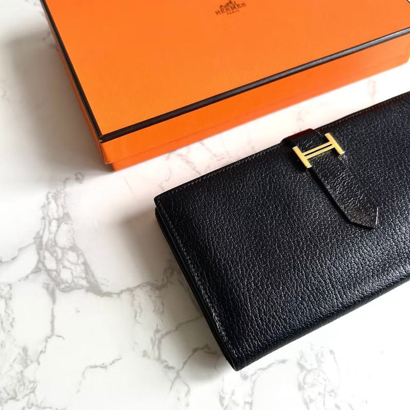 【LA LUNE】稀有古董包 Hermes 黑金色 Bearn長夾 錢包 皮夾 中古包 二手包-1