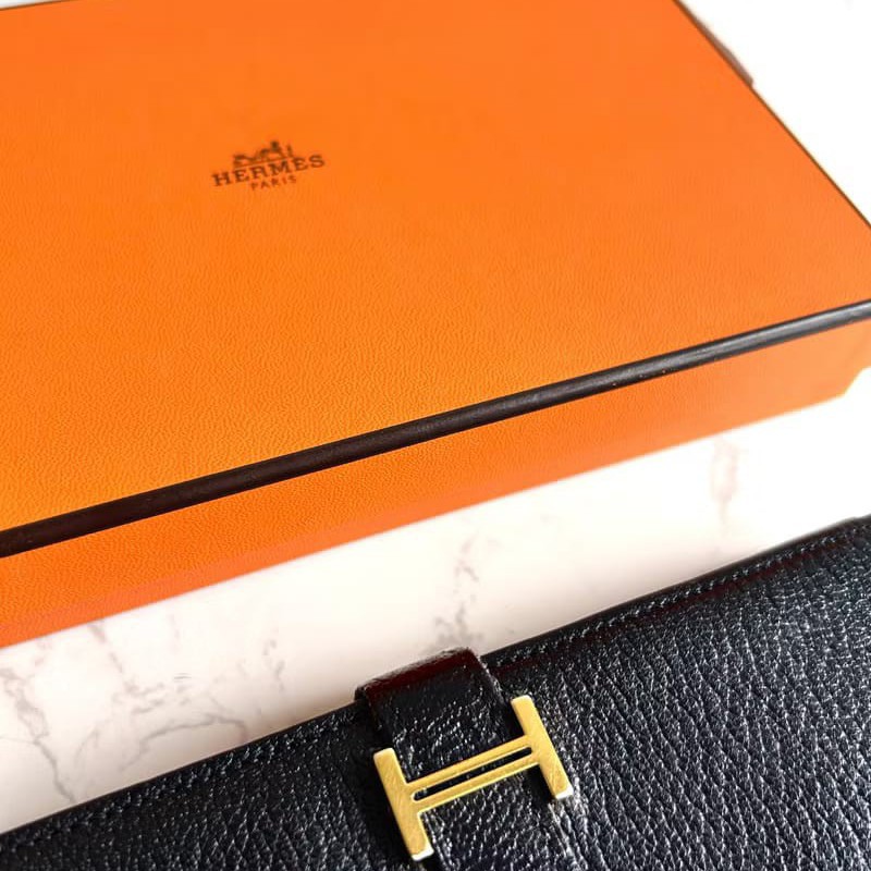 【LA LUNE】稀有古董包 Hermes 黑金色 Bearn長夾 錢包 皮夾 中古包 二手包-2