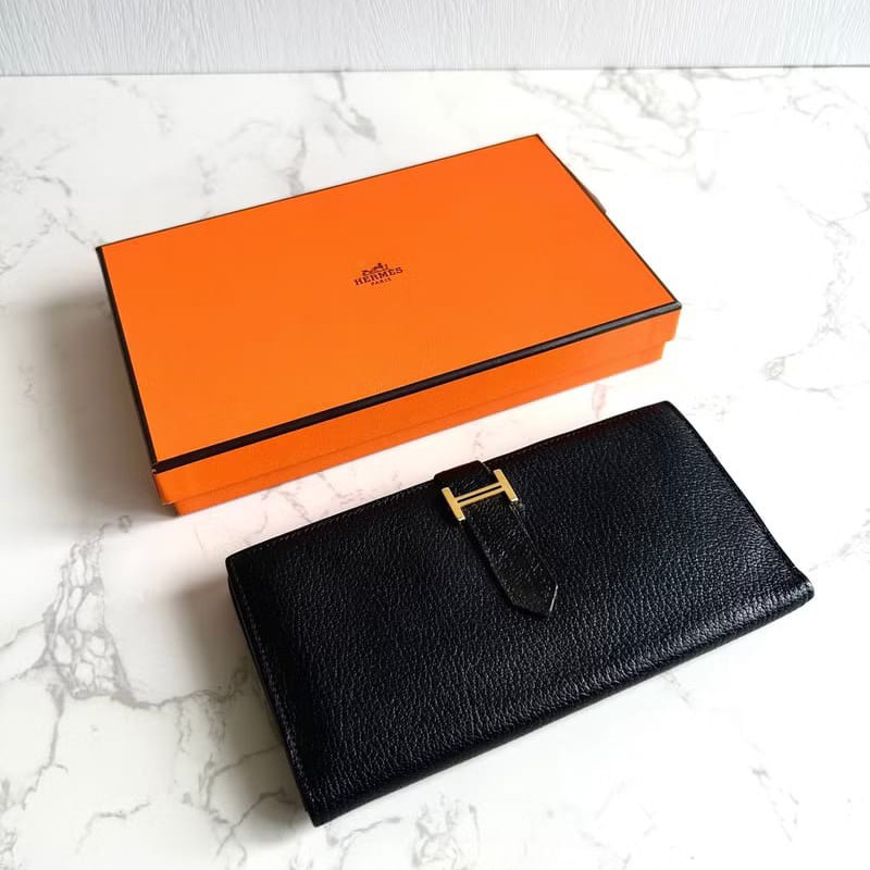 【LA LUNE】稀有古董包 Hermes 黑金色 Bearn長夾 錢包 皮夾 中古包 二手包-3
