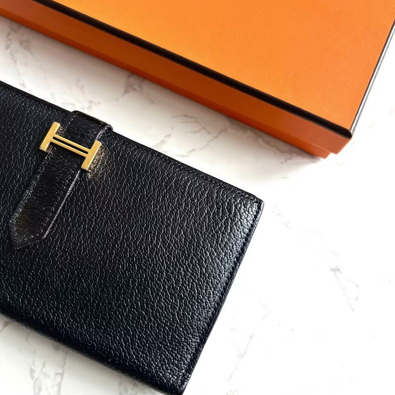 【LA LUNE】稀有古董包 Hermes 黑金色 Bearn長夾 錢包 皮夾 中古包 二手包-6