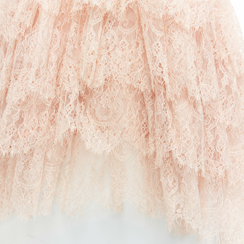 ALEXANDER MCQUEEN 2007 Runway pink lace leather cascade drape ruffle top IT38 XS-6