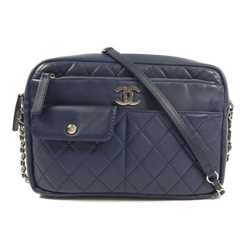 CHANEL 羊皮皮革Chain Shoulder銀扣肩背袋-0