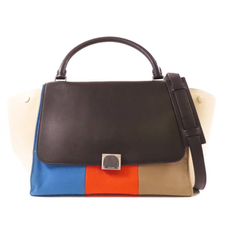 CELINE 牛皮皮革/Felt Trapeze銀扣手挽肩背兩用袋-0