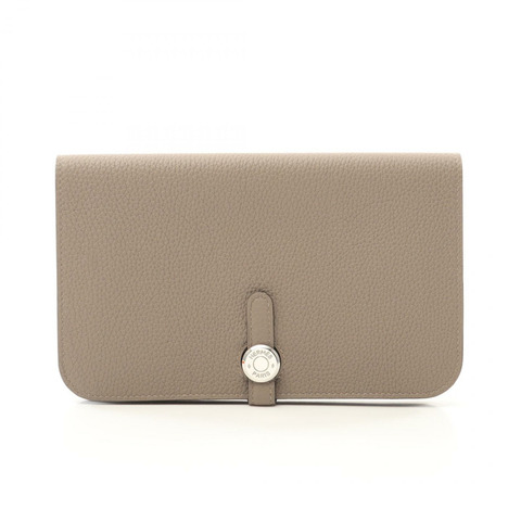 HERMES Dogon GM 雙折皮夾 C Taurillon Clemence 灰色瀝青二手 SHW