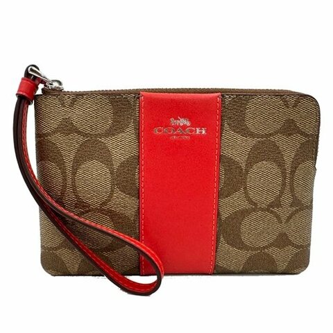【全新】COACH 直紋手拿包(焦糖/紅)