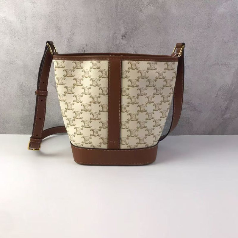 CELINE Triomphe 白老花水桶包小號22*26*13 99新 配件塵袋-0