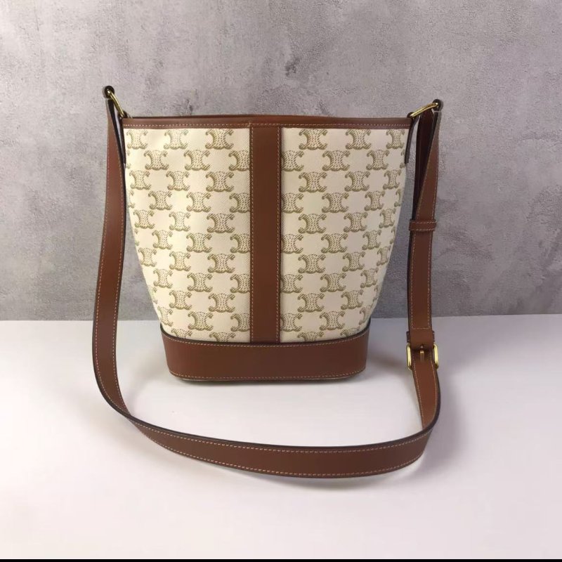 CELINE Triomphe 白老花水桶包小號22*26*13 99新 配件塵袋-1