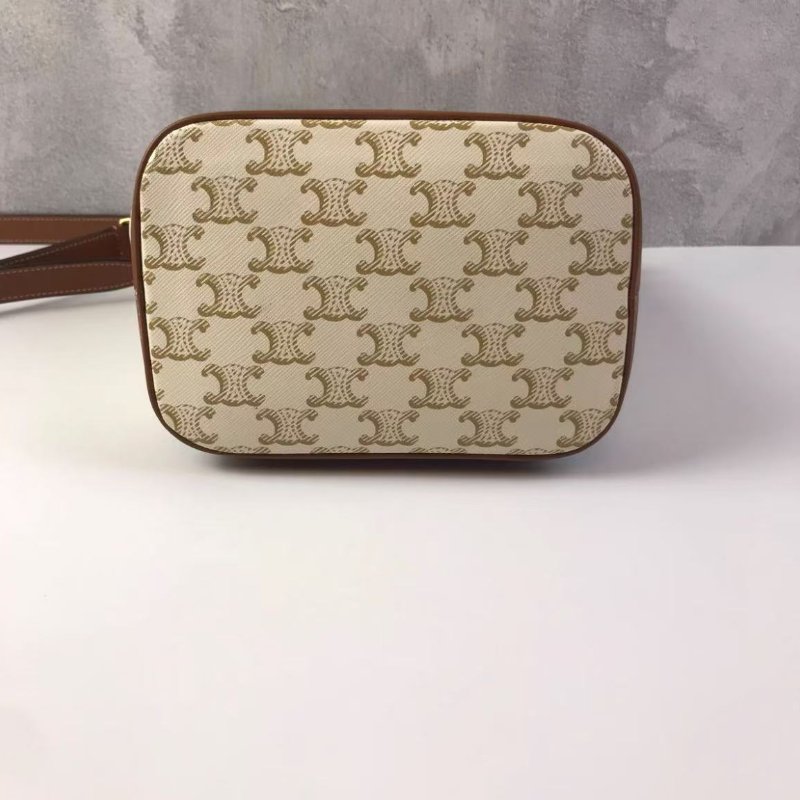 CELINE Triomphe 白老花水桶包小號22*26*13 99新 配件塵袋-7