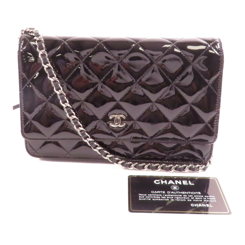 CHANEL 漆皮皮革Wallet On Chain銀扣鏈帶肩背袋-6