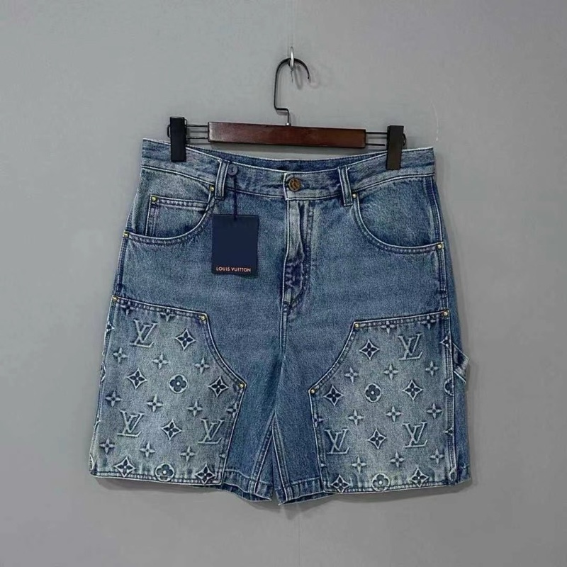 Louis Vuitton 淺藍浮雕老花logo牛仔短褲-0
