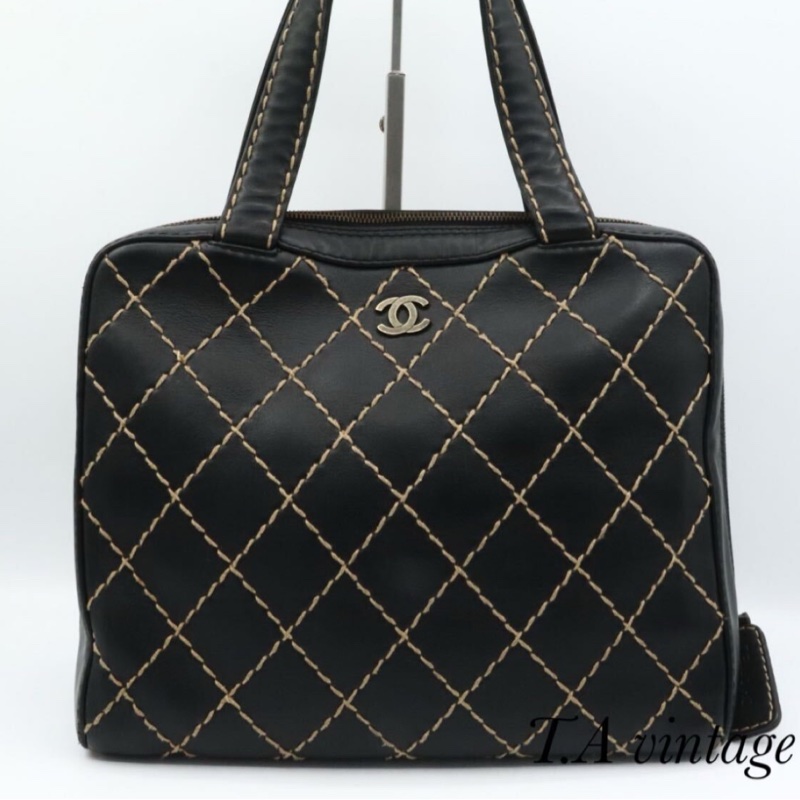 Chanel Vintage菱格紋外縫線托特包-5