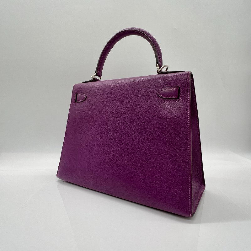 Hermès Kelly 28 海葵紫山羊皮銀扣手提斜挎包 |配件齊全-7