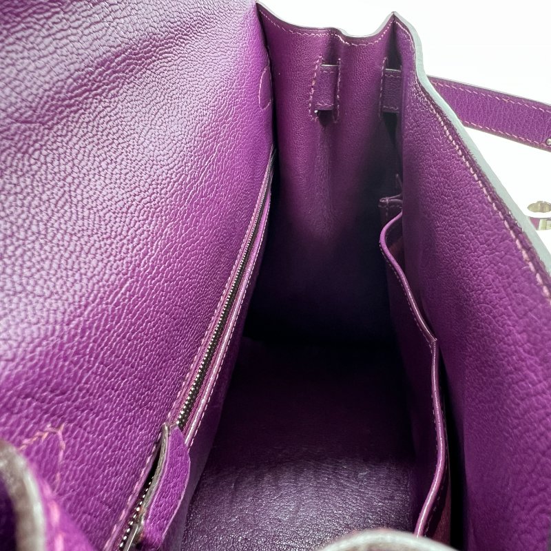 Hermès Kelly 28 海葵紫山羊皮銀扣手提斜挎包 |配件齊全-11
