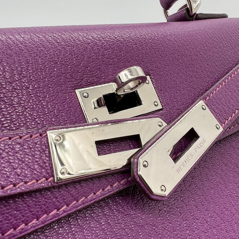 Hermès Kelly 28 海葵紫山羊皮銀扣手提斜挎包 |配件齊全-14