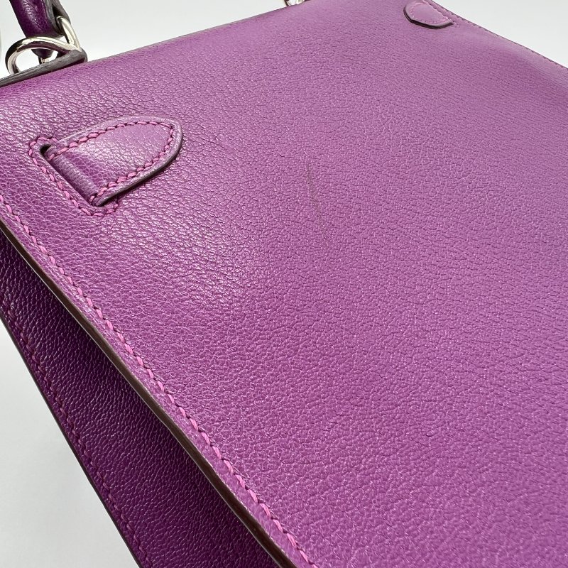Hermès Kelly 28 海葵紫山羊皮銀扣手提斜挎包 |配件齊全-18