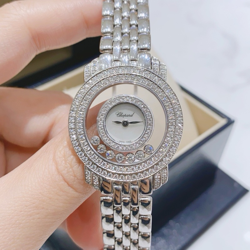 蕭邦快樂鑽石系列209271-1001白金原鑽石英30mm女表,-0