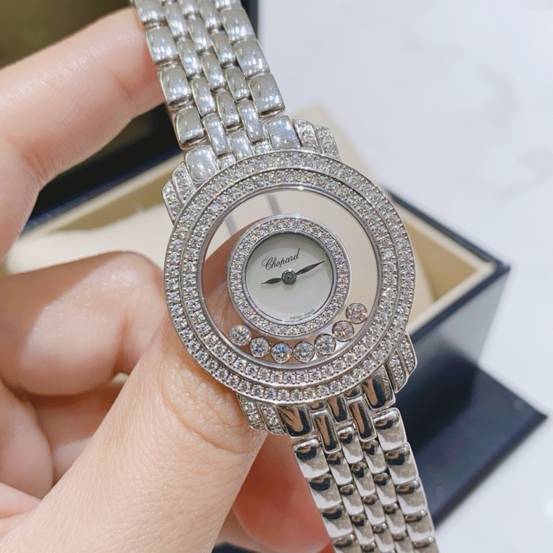 蕭邦快樂鑽石系列209271-1001白金原鑽石英30mm女表,-1