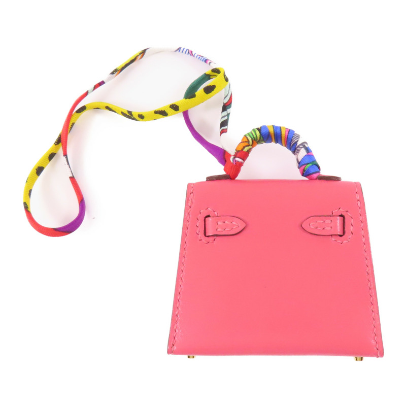 HERMES Tadelakt皮革Kelly Bag Charm金扣掛飾Rose Azalee-1