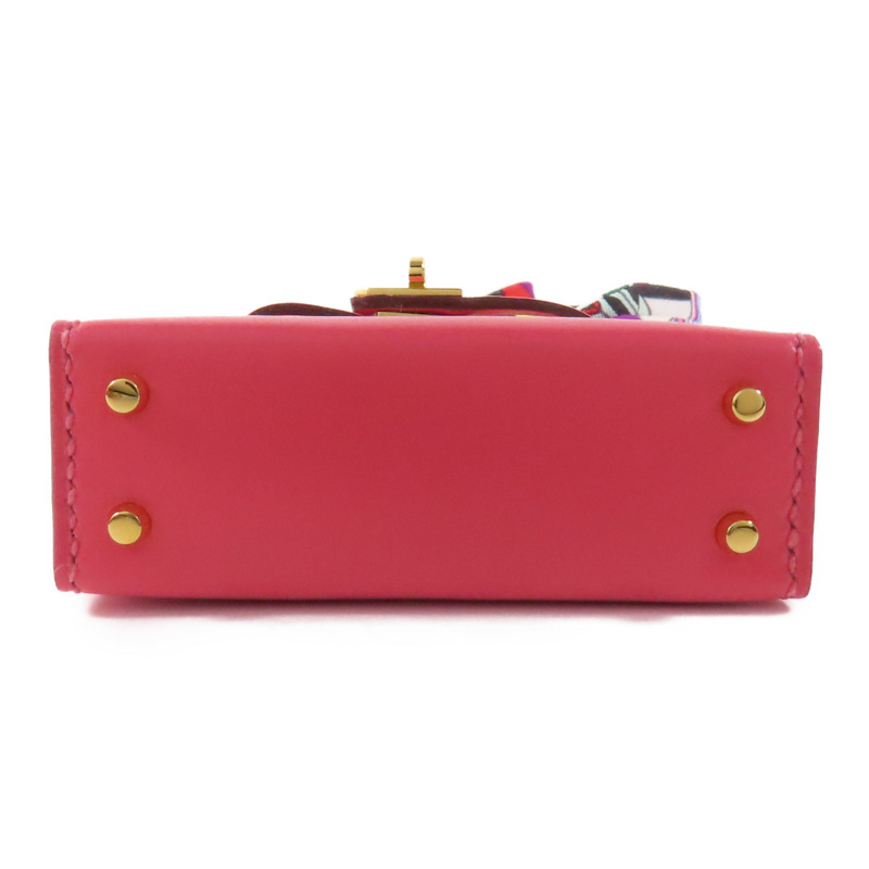 HERMES Tadelakt皮革Kelly Bag Charm金扣掛飾Rose Azalee-2