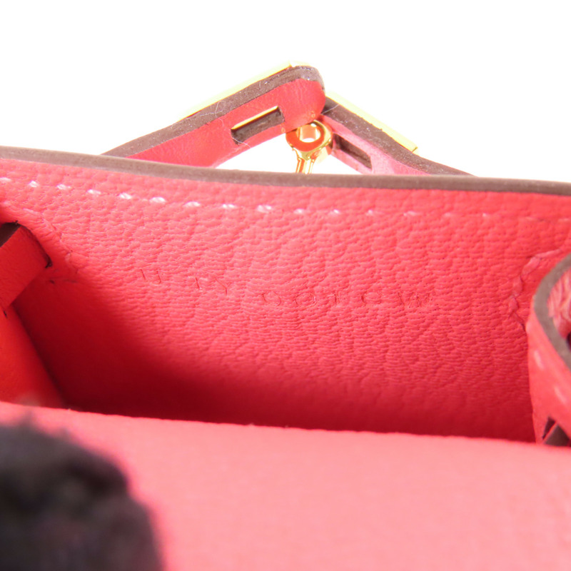 HERMES Tadelakt皮革Kelly Bag Charm金扣掛飾Rose Azalee-6