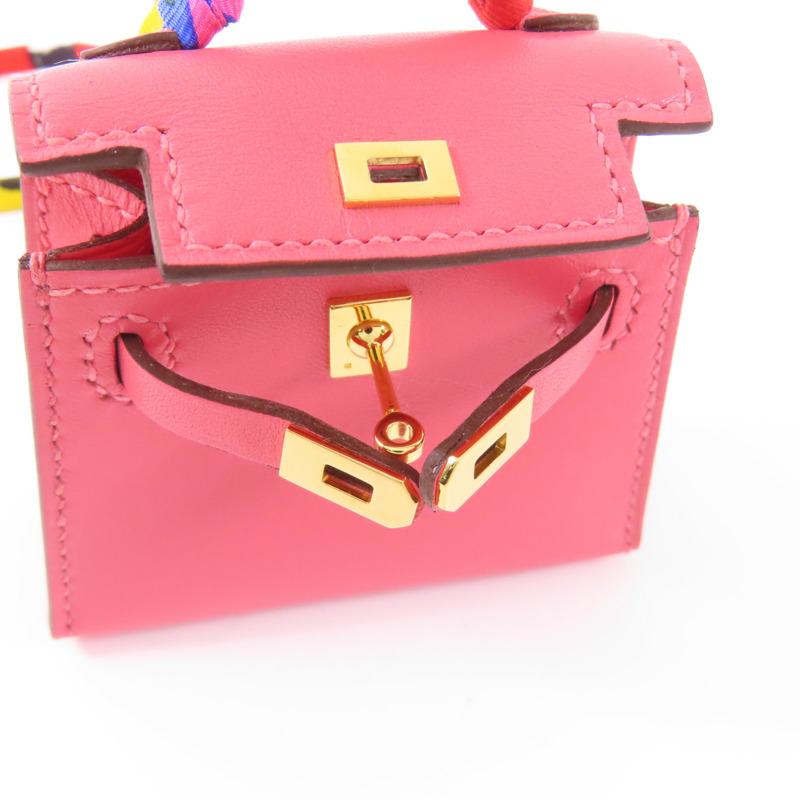 HERMES Tadelakt皮革Kelly Bag Charm金扣掛飾Rose Azalee-7