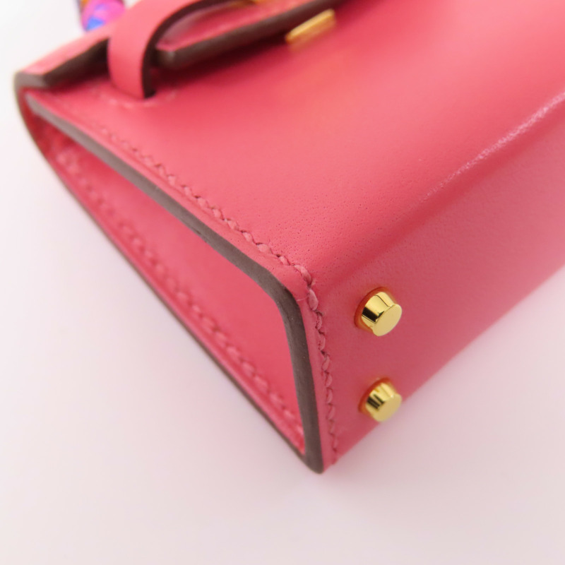 HERMES Tadelakt皮革Kelly Bag Charm金扣掛飾Rose Azalee-9