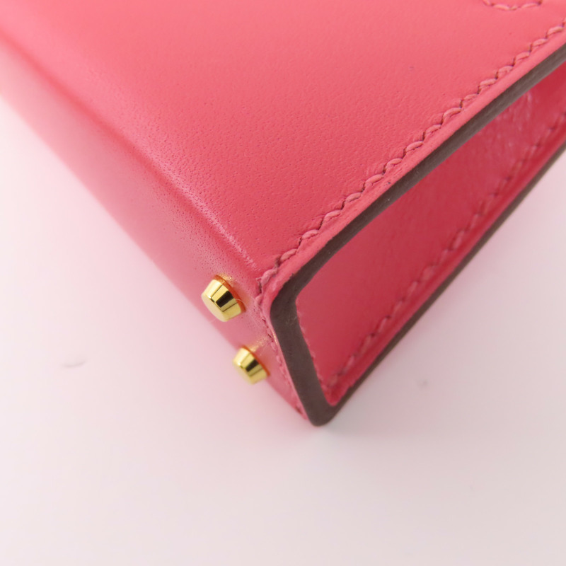 HERMES Tadelakt皮革Kelly Bag Charm金扣掛飾Rose Azalee-10