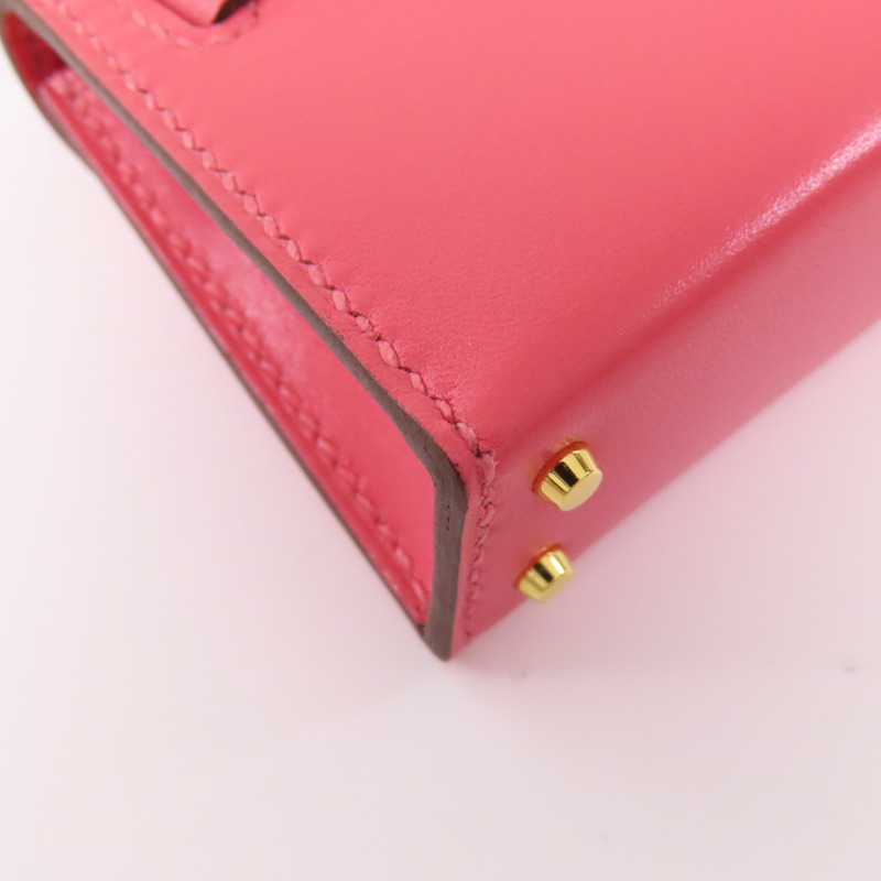 HERMES Tadelakt皮革Kelly Bag Charm金扣掛飾Rose Azalee-11