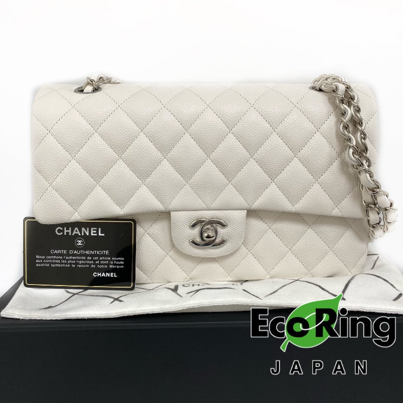 △ Chanel 香奈兒 CF25 Double Flap White Caviar Skin Silver Tone Metal Chain Shoulder Bag No.30 A01112 白色粒紋小牛皮銀色金屬鏈條肩背袋 No.30 A01112 -257005721-0