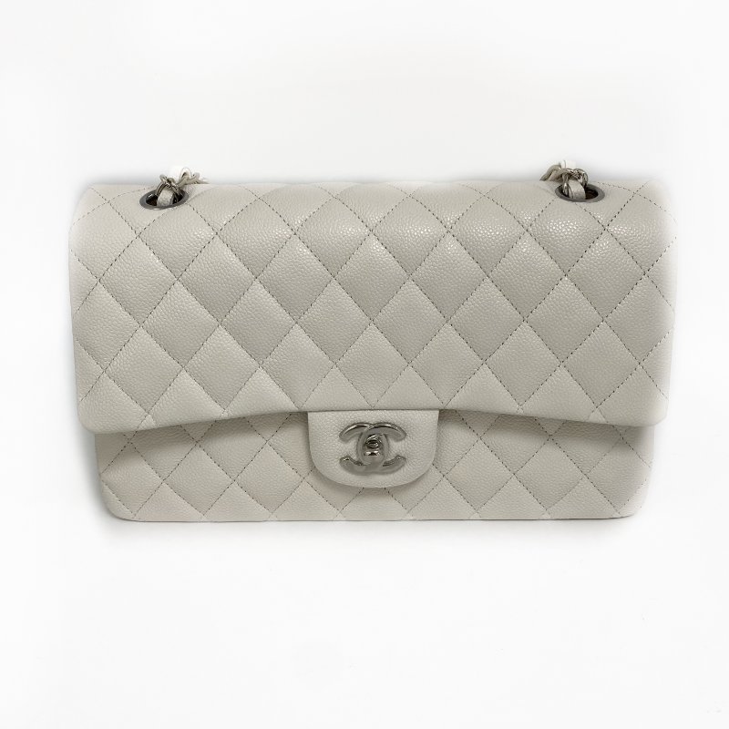 △ Chanel 香奈兒 CF25 Double Flap White Caviar Skin Silver Tone Metal Chain Shoulder Bag No.30 A01112 白色粒紋小牛皮銀色金屬鏈條肩背袋 No.30 A01112 -257005721-1