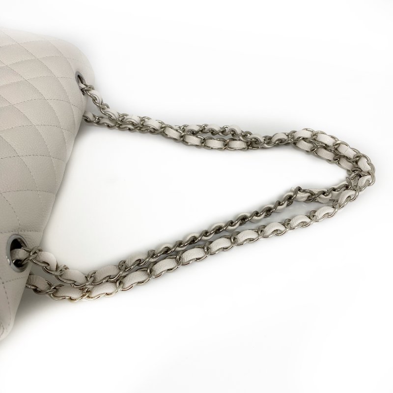 △ Chanel 香奈兒 CF25 Double Flap White Caviar Skin Silver Tone Metal Chain Shoulder Bag No.30 A01112 白色粒紋小牛皮銀色金屬鏈條肩背袋 No.30 A01112 -257005721-14