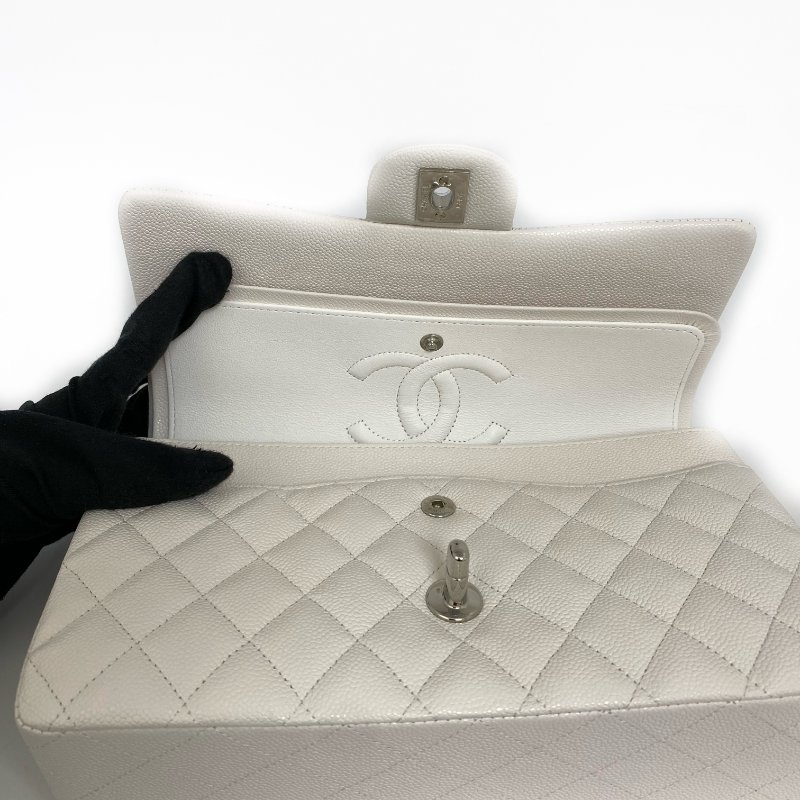 △ Chanel 香奈兒 CF25 Double Flap White Caviar Skin Silver Tone Metal Chain Shoulder Bag No.30 A01112 白色粒紋小牛皮銀色金屬鏈條肩背袋 No.30 A01112 -257005721-15