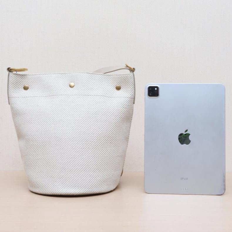 SAINT LAURENT(聖羅蘭) 米白色 帆布 金扣 子母水桶包-2