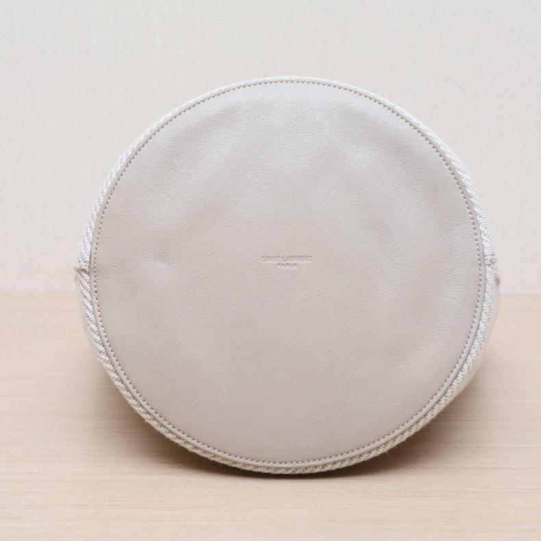 SAINT LAURENT(聖羅蘭) 米白色 帆布 金扣 子母水桶包-3