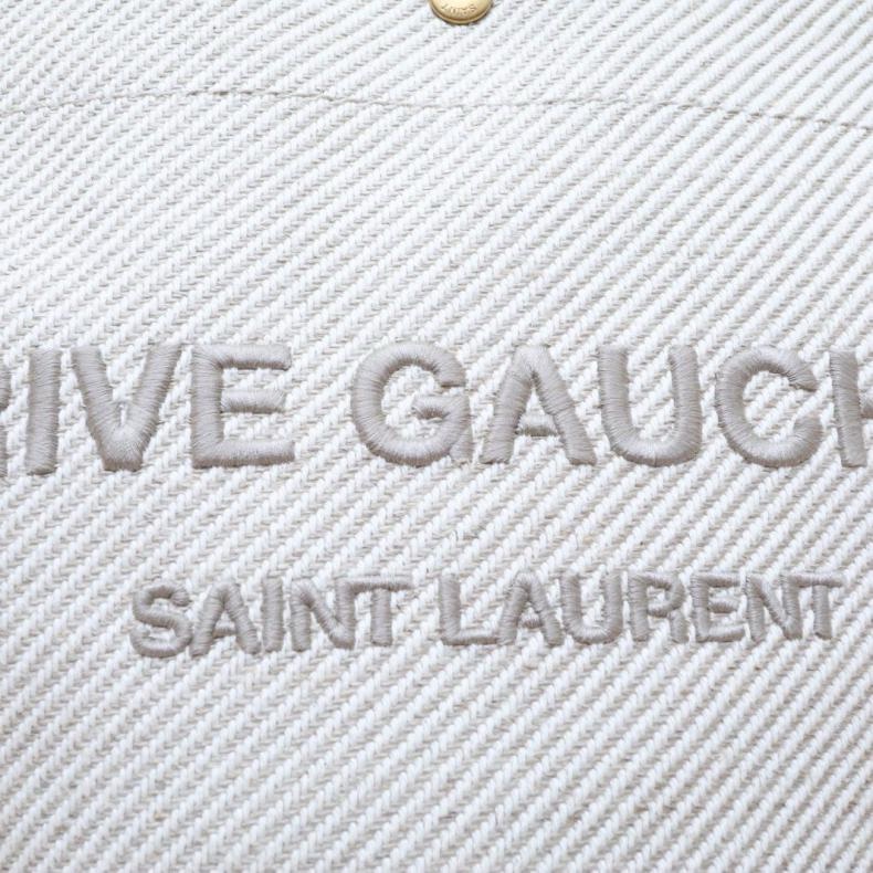 SAINT LAURENT(聖羅蘭) 米白色 帆布 金扣 子母水桶包-5