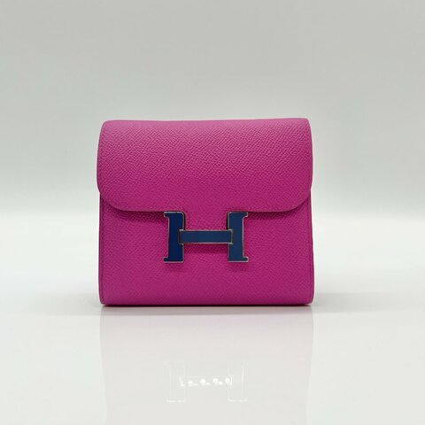 【寄賣】Hermès 經典H logo Constance 二折暗釦短夾（銀扣／AC木蘭桃）