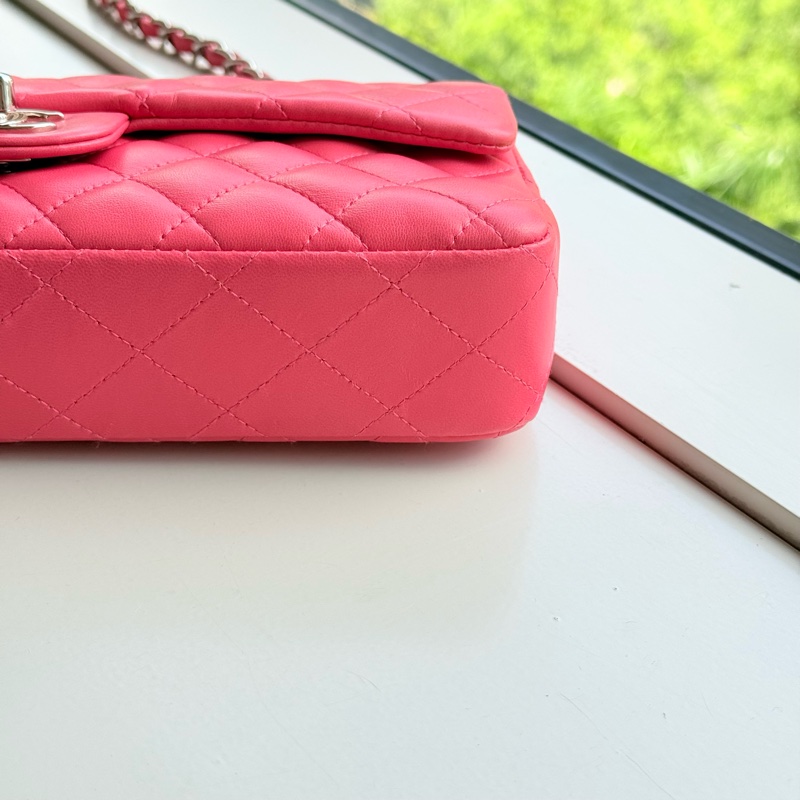 限時特價 (超稀有✨單肩短鏈條)CHANEL COCO CF 羊皮 夏日🍑水蜜桃粉 🥖法棍包 CF 口蓋包 鏈條包 肩背包-4