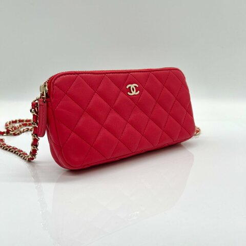 【寄賣】Chanel 羊皮金鏈紅色側背包