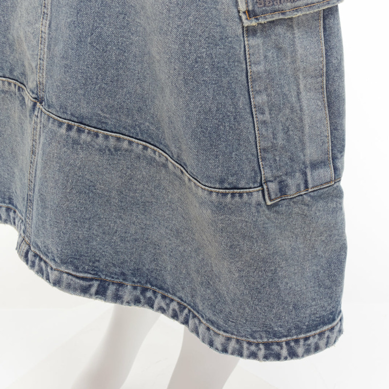 BALENCIAGA Demna 2021 Cargo Kick blue denim low waist logo midi skirt FR38 M-6